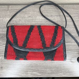 Harold's Kilim Style Crossbody Bag Wallet Woven Red Black Hippie Boho Southwest